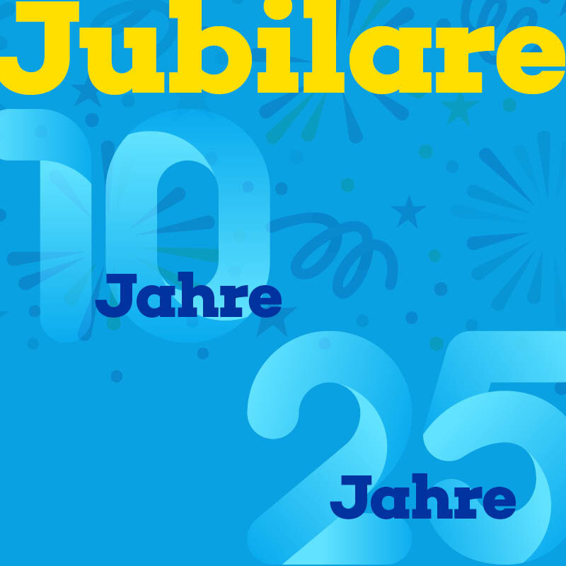 Auf dem Template sind eine 10 und 25 zu sehen und das Wort Jubilare